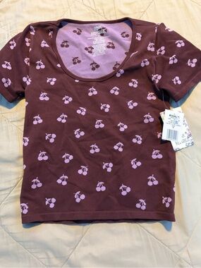 Pink Republic Plum Tee with Light Pink Cherry Pattern